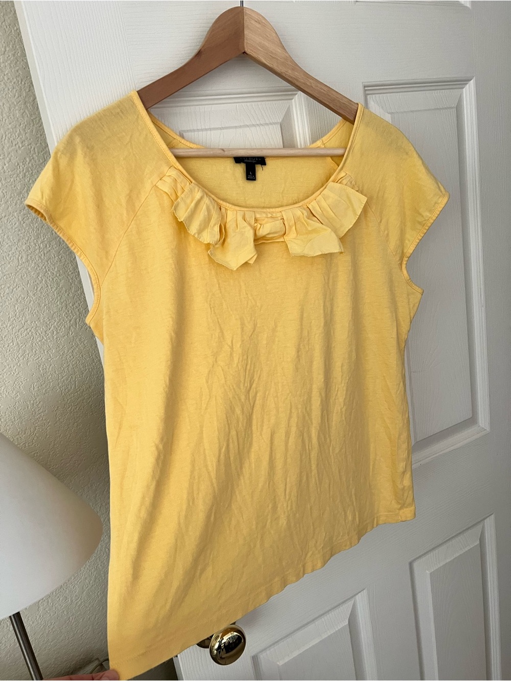 Talbots Yellow Ruffle Neck Top - Picture 2 of 8